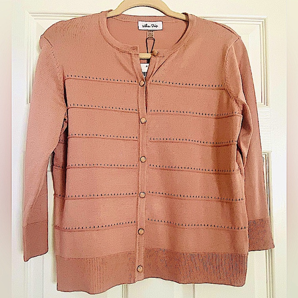 Melissa Paige Pointelle Knit CashmereBlush Sweater Cardigan Lrg Petite NWT